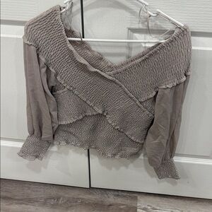 BB Dakota Off-the-Shoulder Taupe Sweater